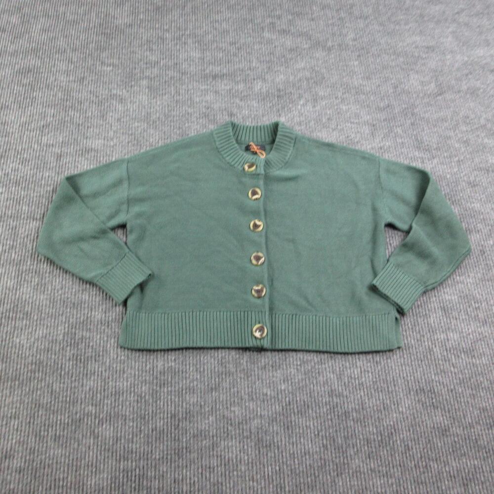 Quince Cardigan Womens S Green Lightweight Cotton Mock Neck Button Front NWT